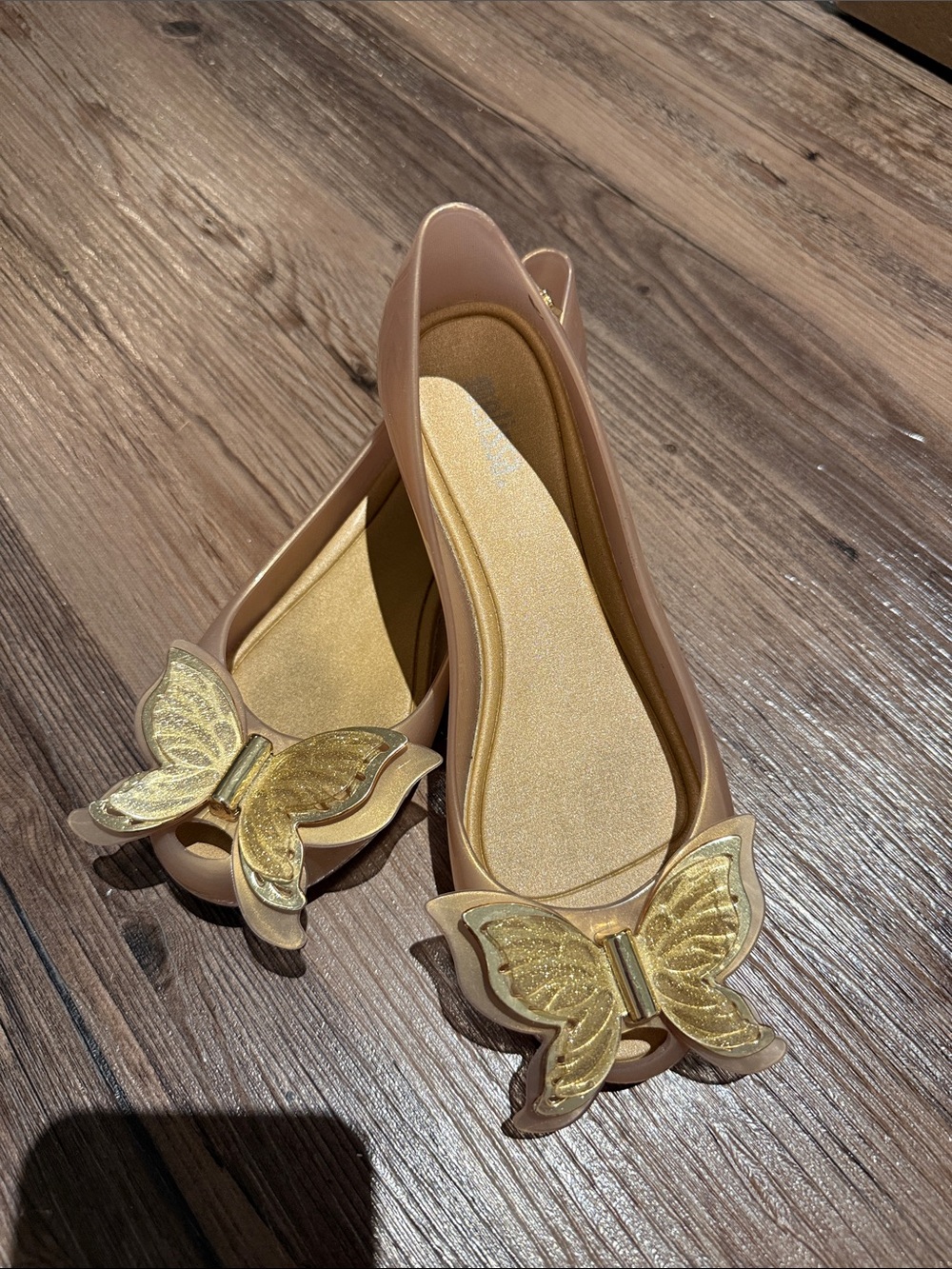 Melissa Pink Ballet Flats with Gold Butterfly Accent